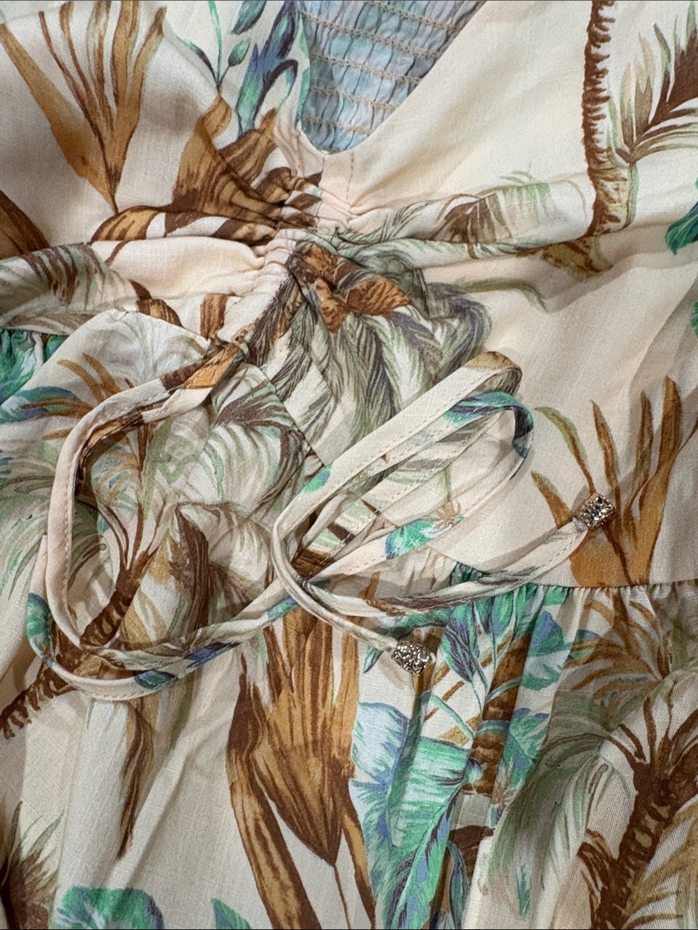 White Closet Cream Tropical Tie-Front Mini Dress - Picture 13 of 13